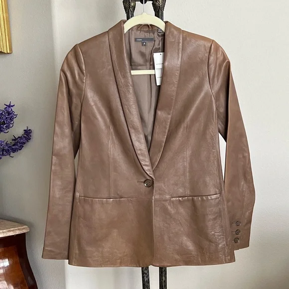 VINCE Leather Blazer jacket lamb skin taupe color, NWT
